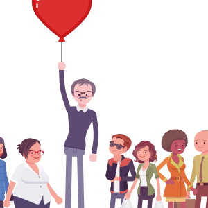 man holding onto balloon